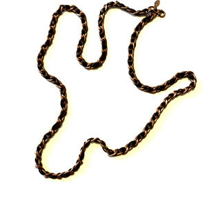 Vintage Cookie Lee Copper Chain Necklace Ribbon Laced Extra Long Statement Piece